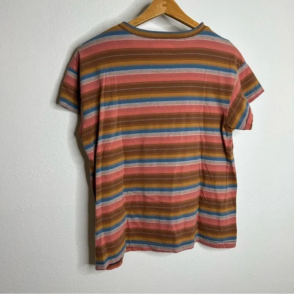 THE GREAT. Short Sleeve Striped Tee in Rust, Pink, Blue, Olive - Picture 6 of 11